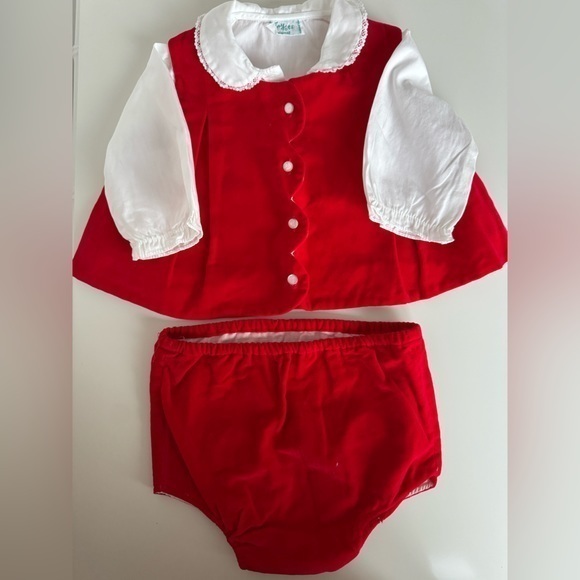 Vintage Tiny Tots Red Velvet Long sleeve outfit - Picture 1 of 5